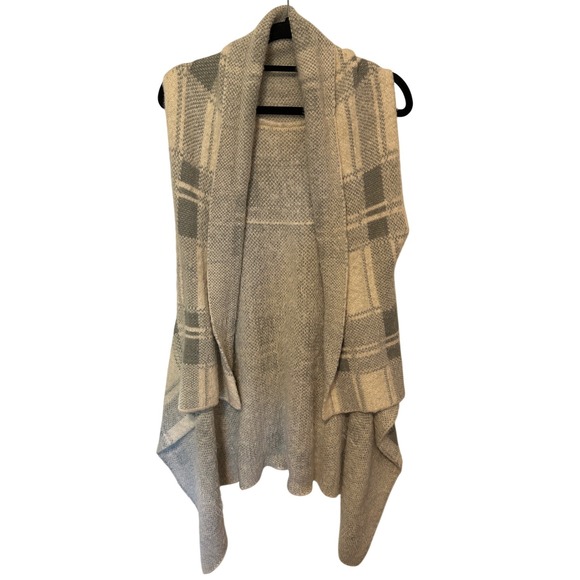Unbranded Jackets & Blazers - Women Gray Cream Plaid Open Front Knit Vest Sleeveless Cardigan RN 136556